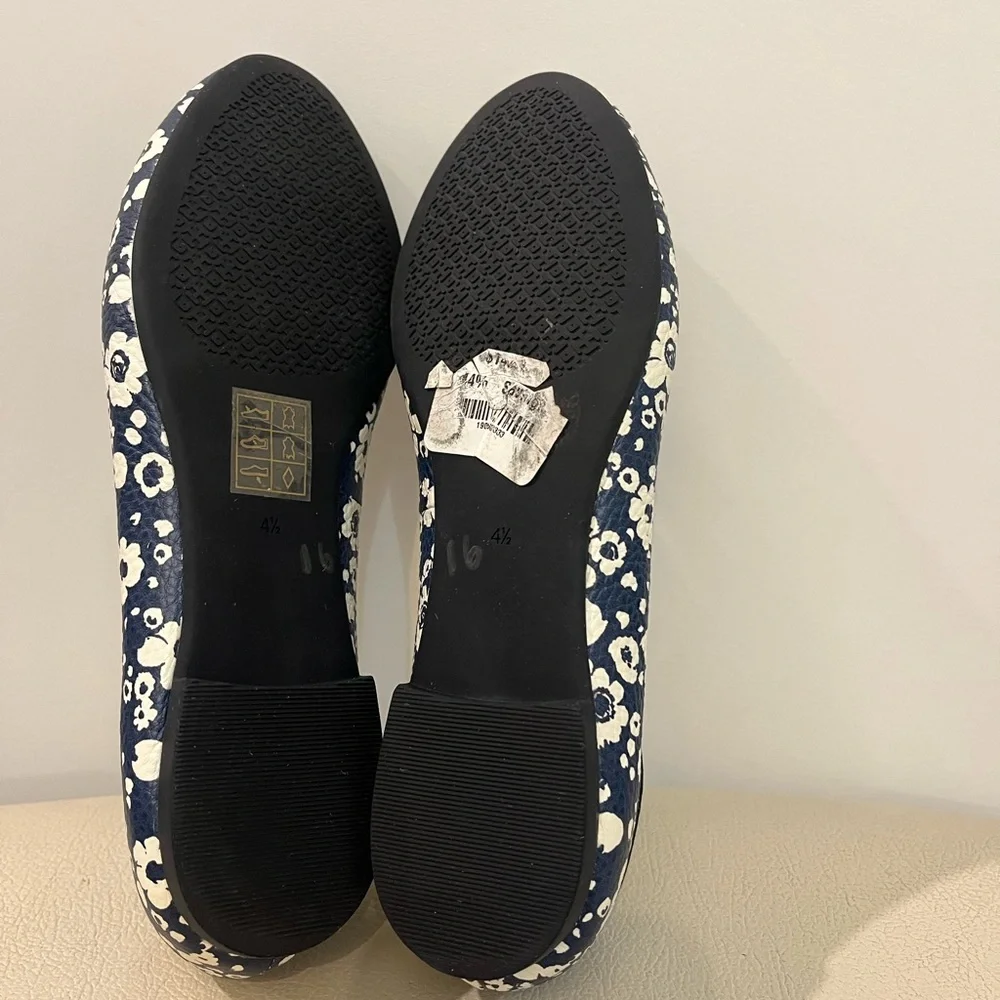 Tory Burch Claire Floral Leather Slip Ons Ballet Flats Big Girl Size 4.5